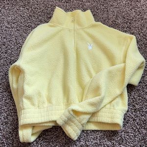 Yellow Playboy Half Zip Cropped Sweatshirt